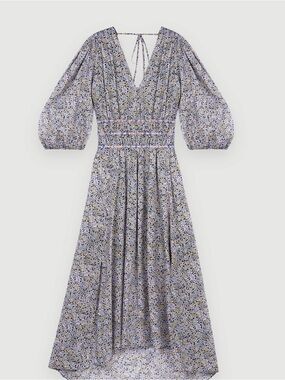Maje Floral Maxi Dress with Puff Sleeves